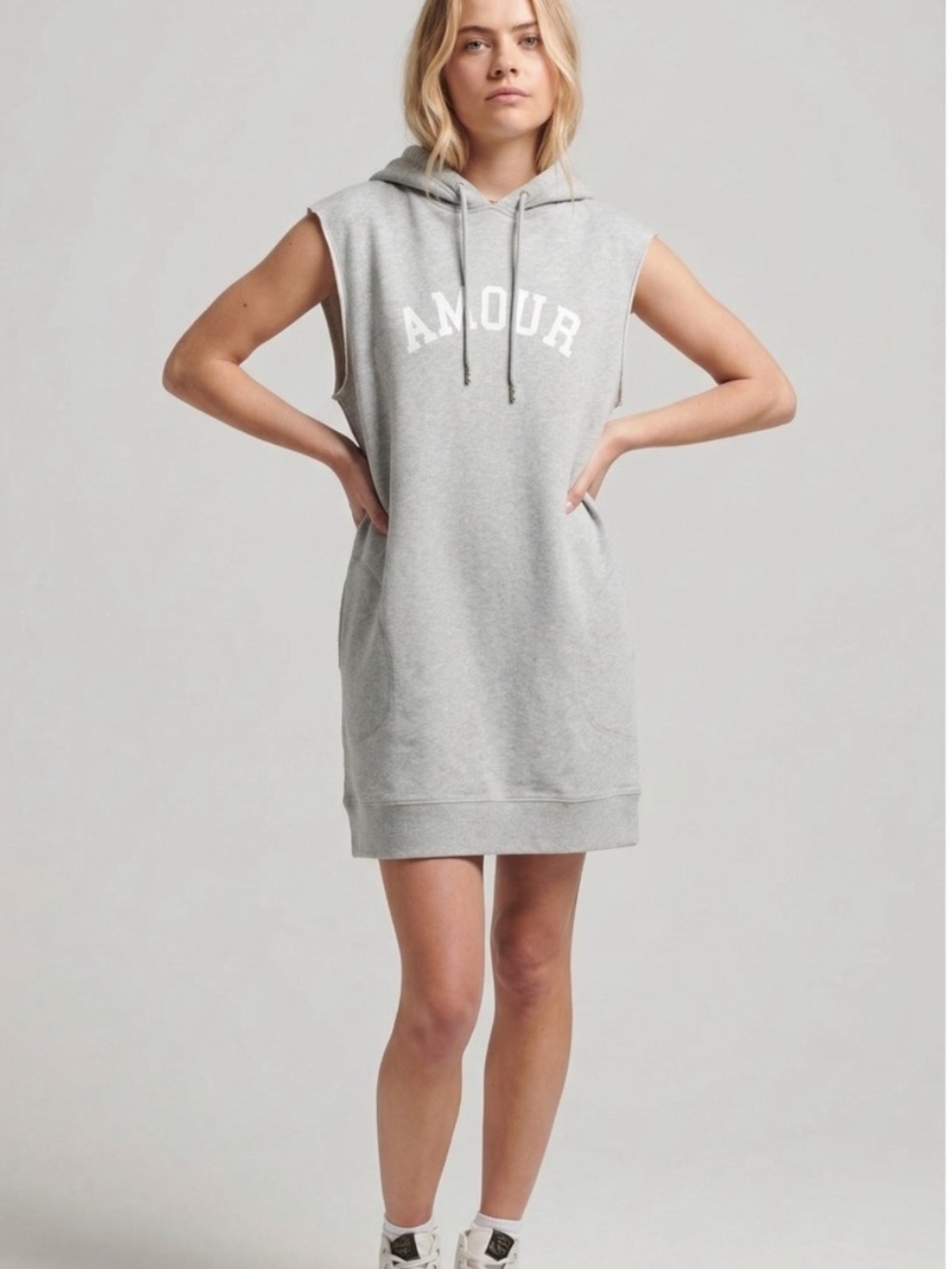 NWT Zadig & Voltaire Sia Bis AMOUR Sleeveless Hooded Sweatshirt Dress Grey XS